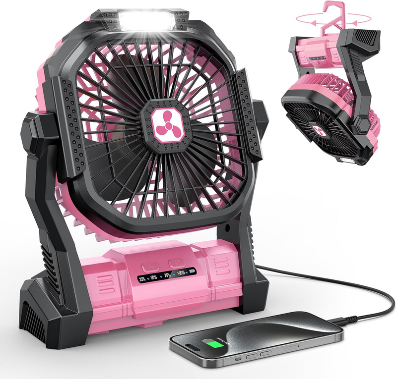 Portable Rechargeable Fan 20000mAh Cordless Table Fan w/ LED Lantern USB-C10