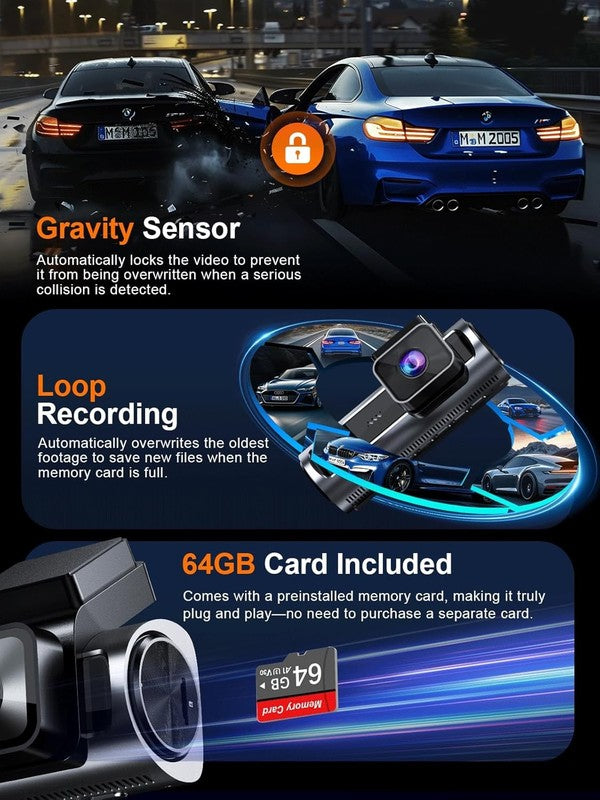 4K 3-Channel Dash Cam Front/Rear Inside GPS WiFi 64GB Card 3.18" IPS Screen5