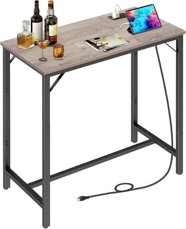 Bar Table with Charging Station High Top Counter Pub Table Greige8