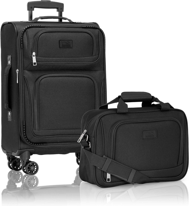 Lightweight Softside Carry On Suitcase 4 Wheel Spinner Luggage Black8