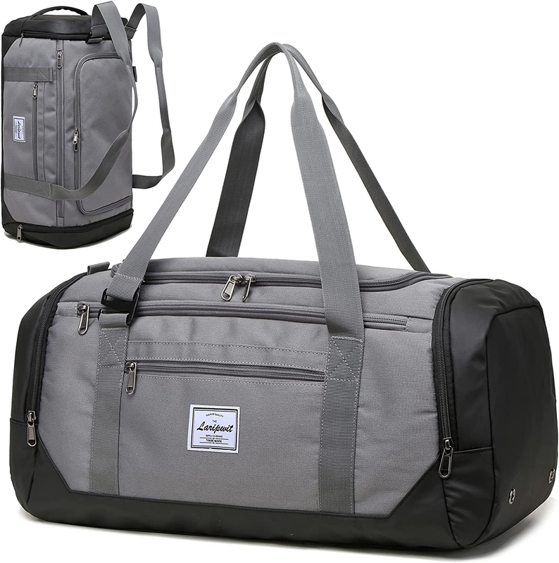 40L Travel Duffle Gym Bag Gray Shoes Compartment Wet Pocket Weekender10