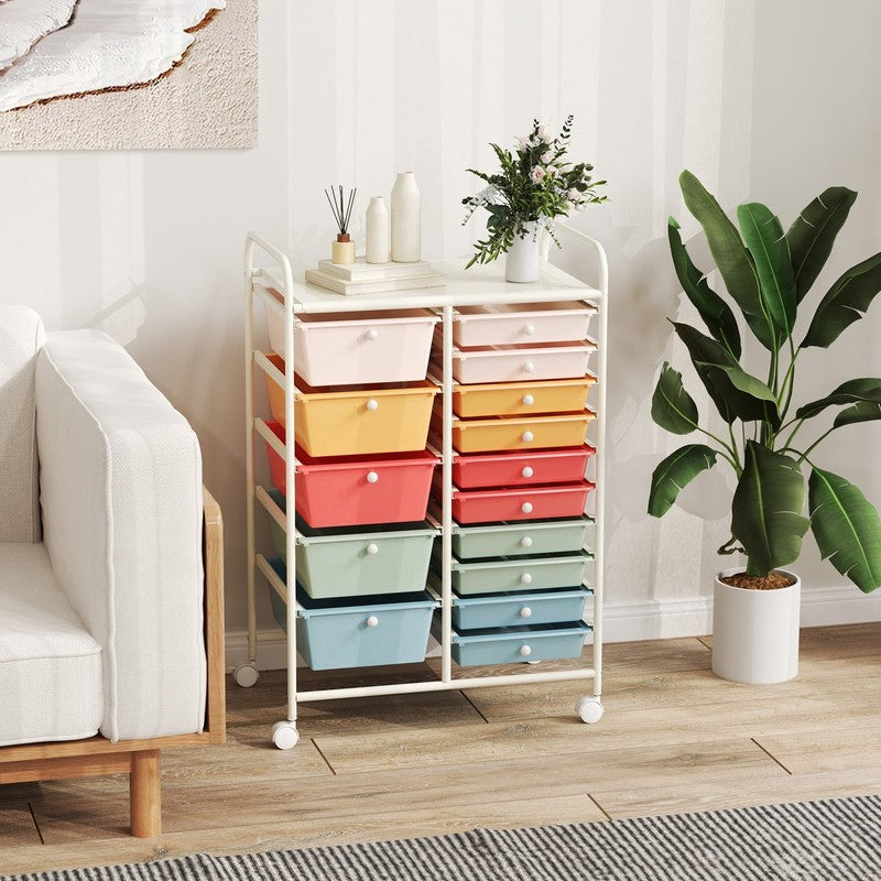 15 Drawer Rolling Storage Cart Tools Scrapbook Paper Office School Organizer Mul1
