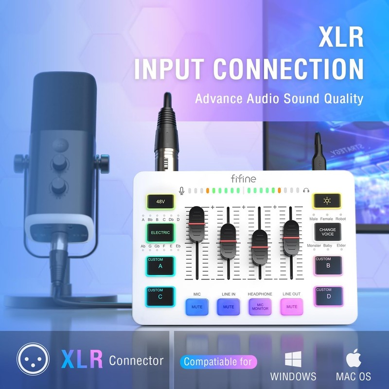 Audio Mixer Gaming Streaming PC Mixer w/ Slider Fader XLR Interface SC3W1