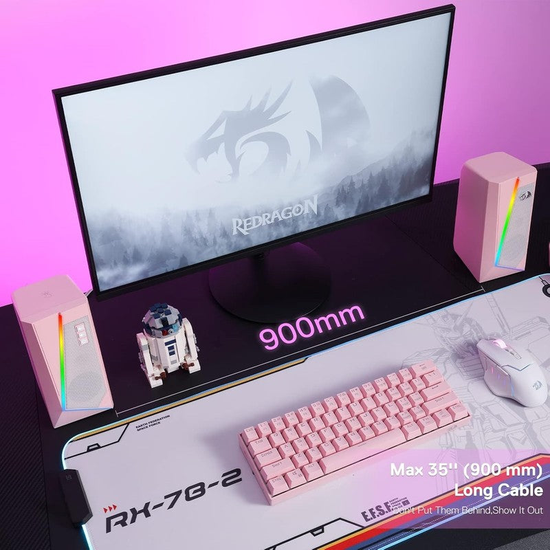 GS520 RGB Desktop Speakers Pink 2.0 USB PC Stereo LED 6 Modes 3.5mm6