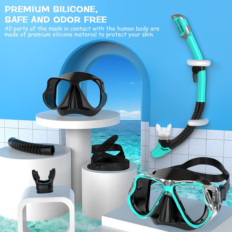 Dry Snorkel Set Panoramic Wide View Anti-Fog Scuba Mask Snorkeling Gear5