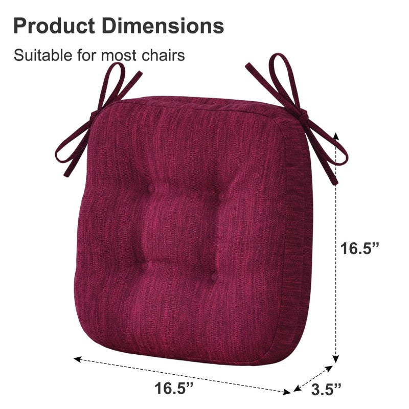3.5" Tufted Dual-Layer Chair Cushions Set of 4 16.5"x16.5" Burgundy2
