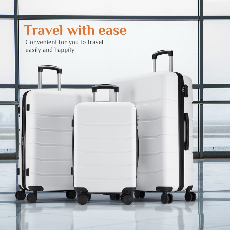 3-Piece Hard Shell Luggage Set ABS Expandable Spinner TSA Lock White2