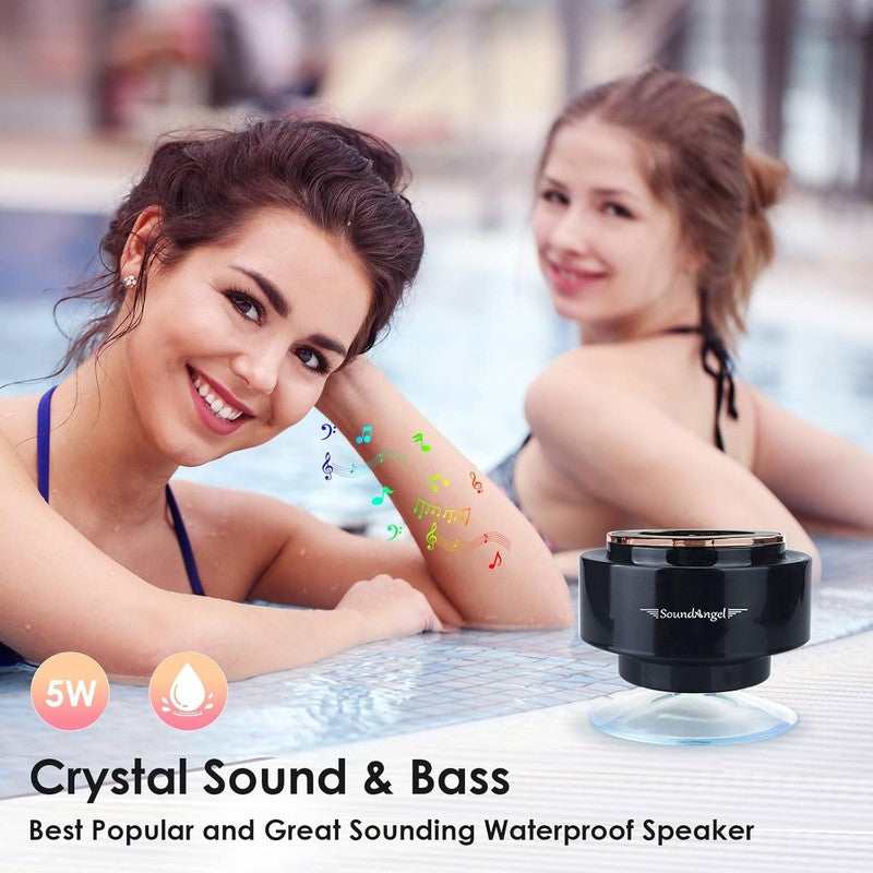 Soundangel Mate Shower Speaker, IPX7, Deep Bass, 12H Play, Mic, Rose Gold Gift3