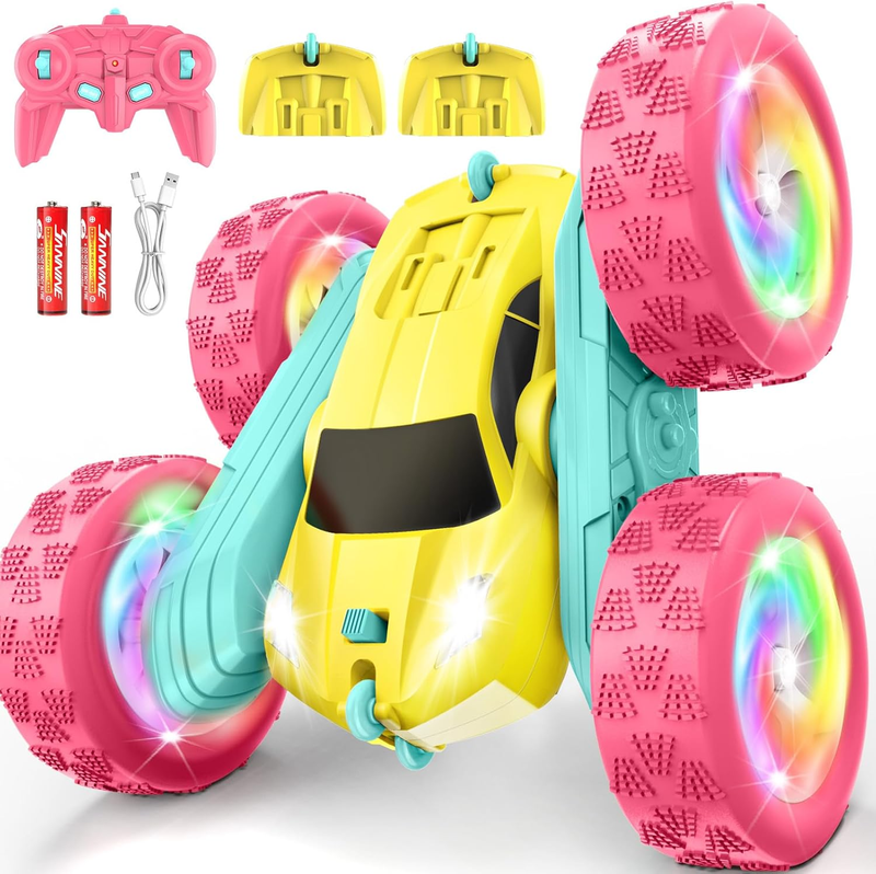 Remote Control Car for Girls 4WD Stunt Car 360 Flips RGB Lights 6+0