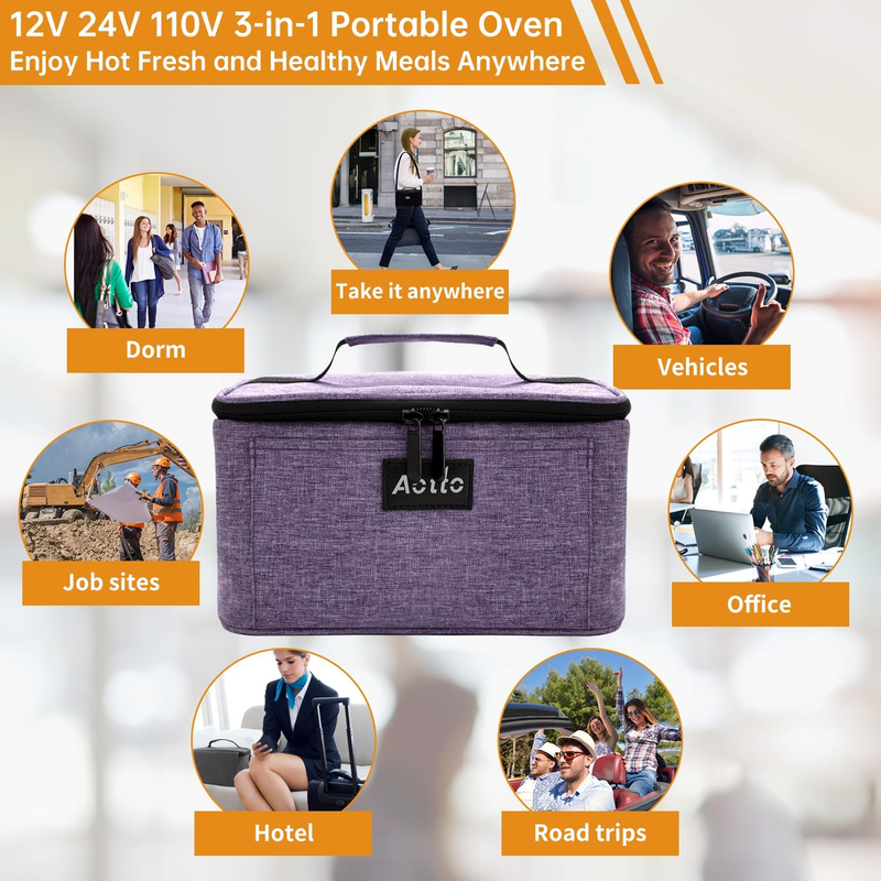 Portable Electric Lunch Box Food Warmer 12V/24V/110V Car Oven Purple5