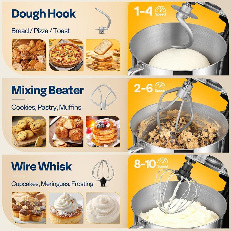 660W Stand Mixer 6QT 10-Speed Tilt-Head w/ Dough Hook Whisk Beater3