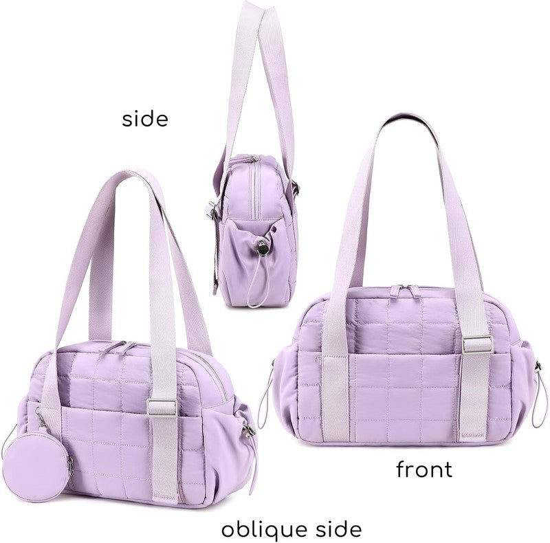 Mini Gym Bag Women Quilted Duffel Wet Compartment Yoga Dance Tote Purple 12.6"5