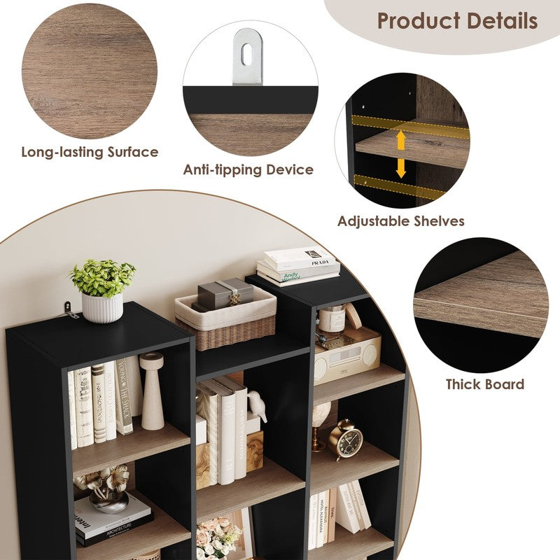21-Cube Bookcase, 71’’ Tall Wooden Bookshelves with Adjustable Shelves, Triple W7