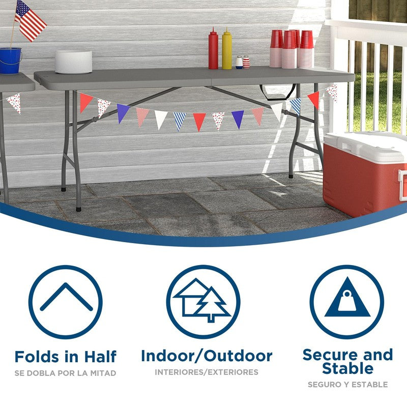 6 Ft. Fold-In-Half Banquet Table W/Handle, Gray3