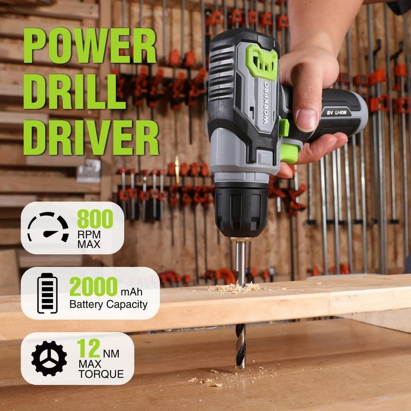 8V Cordless Drill Driver Set 2.0Ah 3/8in Keyless Chuck Tool Box DIY Repair Kit4