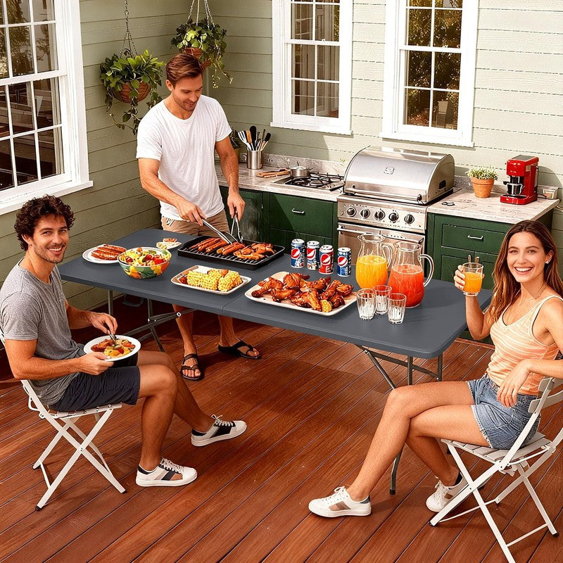 6 Foot Folding Table with Handle Heavy Duty Plastic Party Table Gray Indoor Outd6