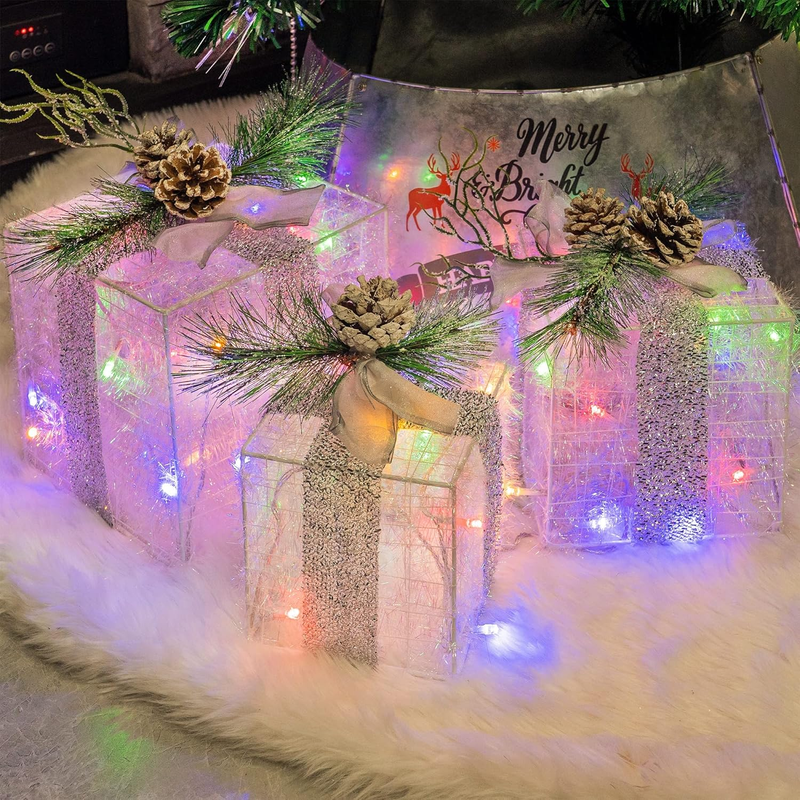 Set of 3 Christmas Lighted Gift Boxes 60 LED Pre-Lit Outdoor Indoor Multi-Color9