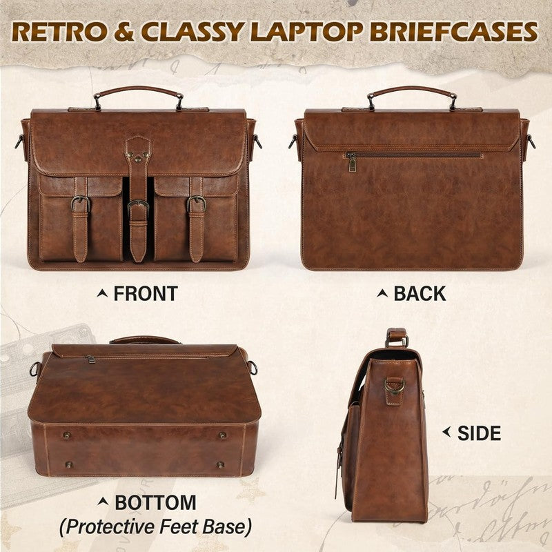 Messenger Bag Men 15.6 Inch Leather Vintage Laptop Waterproof Satchel Brown5