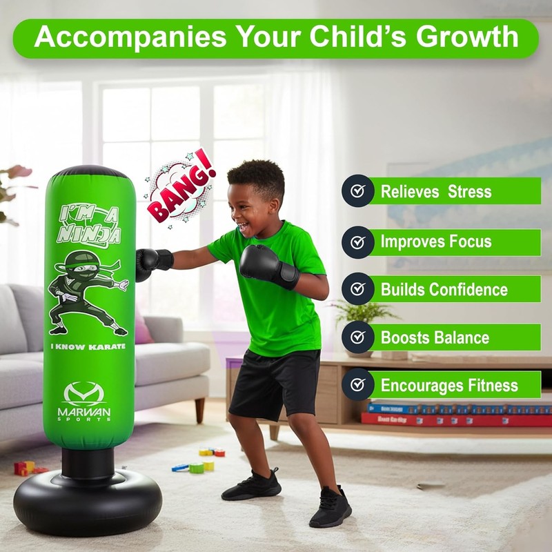 5 in 1 Inflatable Punching Bag for Kids 63in Karate Set w/ Gloves Ages 4 12 Box2