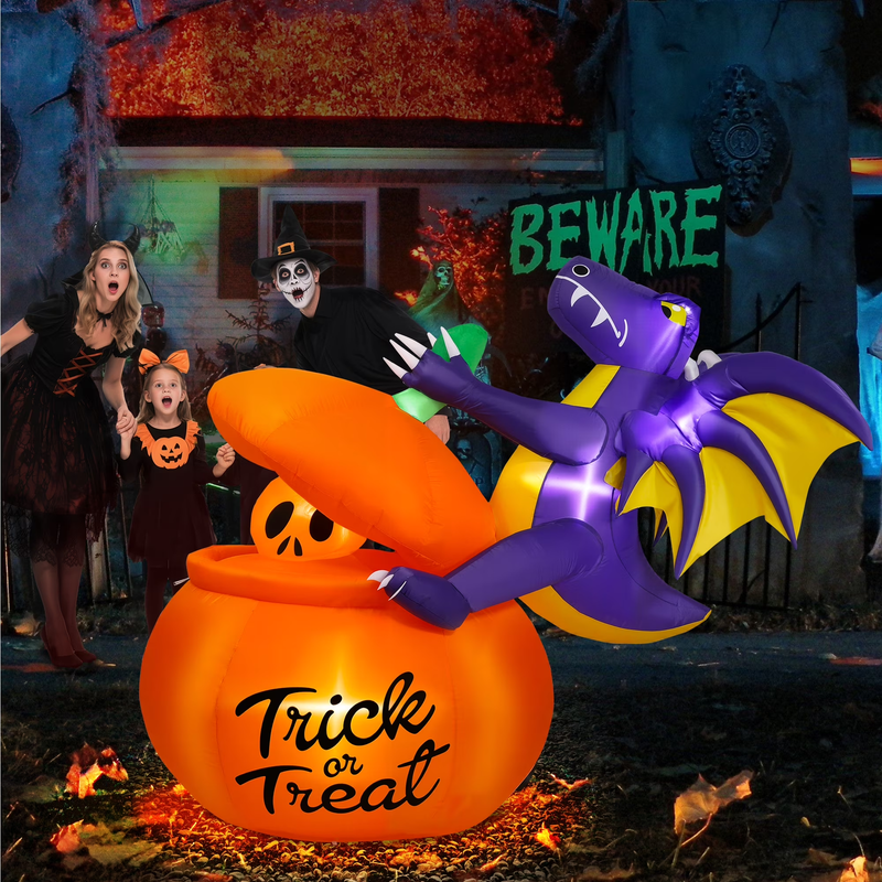 6Ft Halloween Inflatable Pumpkin Dinosaur w/ Lights Outdoor Decoration0