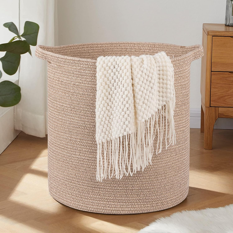 80L Laundry Hamper with Handles, Woven Storage Basket for Clothes, Brown10