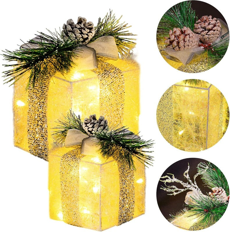 Set of 3 Christmas Lighted Gift Boxes 60 LED Pre-Lit Outdoor Indoor Decor White3