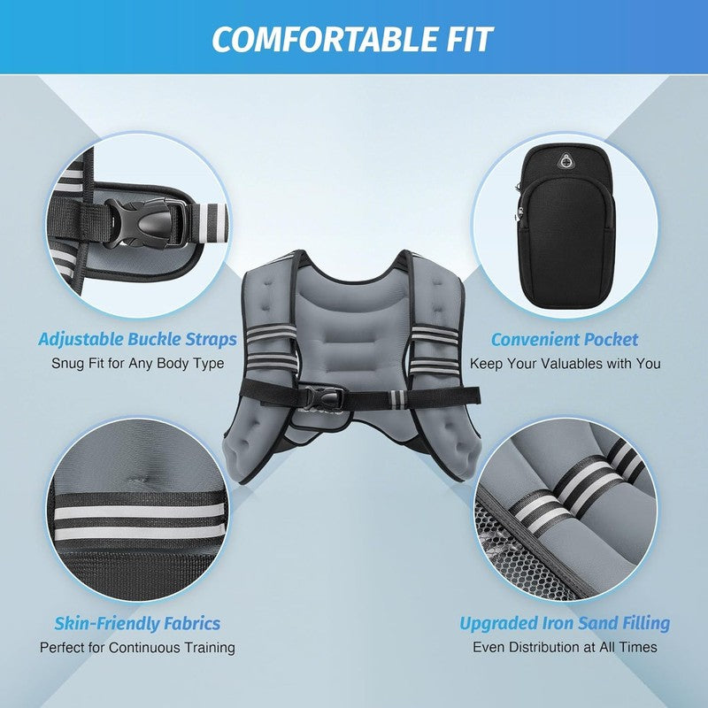 Weighted Vest 12Lb Reflective Stripe Workout Strength Training Fitness Grey1