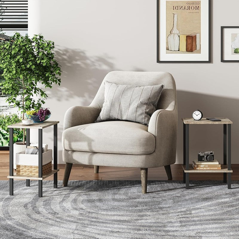 Set of 2 End Tables 2 Tier Side Tables Nightstand Sofa Table for Living Room7