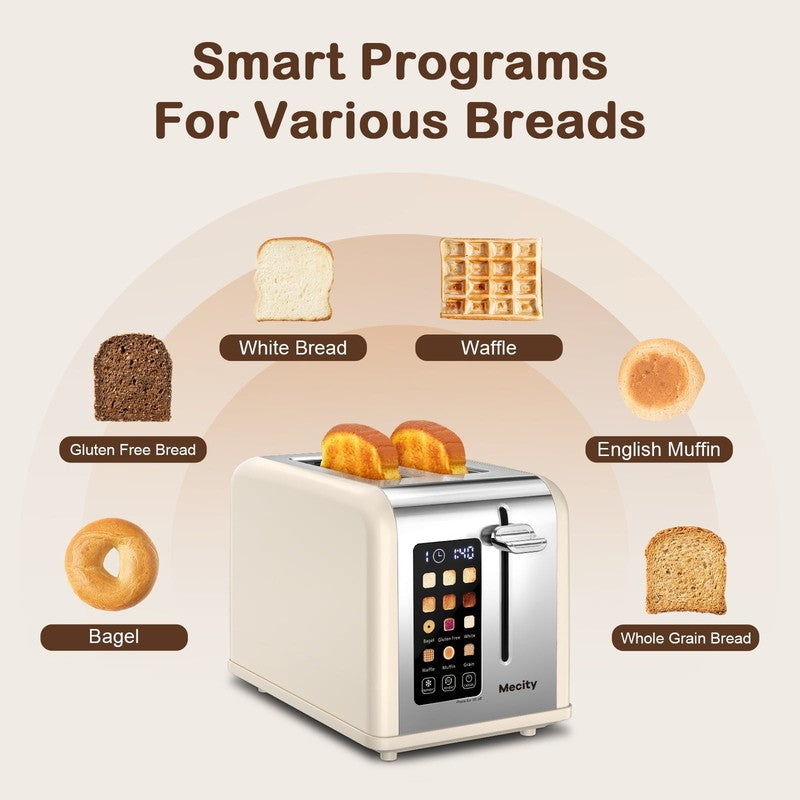 2 Slice Touchscreen Toaster, Stainless Steel, 6 Shade Settings, Wide Slots, Rehe2