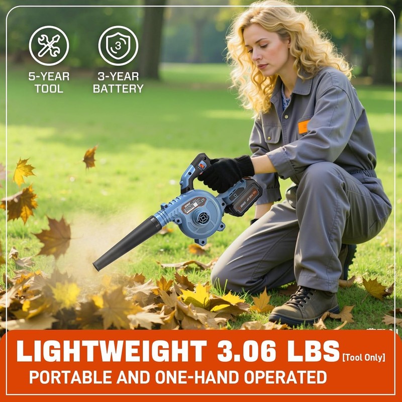 20V Cordless Leaf Blower, Electric Blowers with Brushless Motor, 3 Variable Spee4