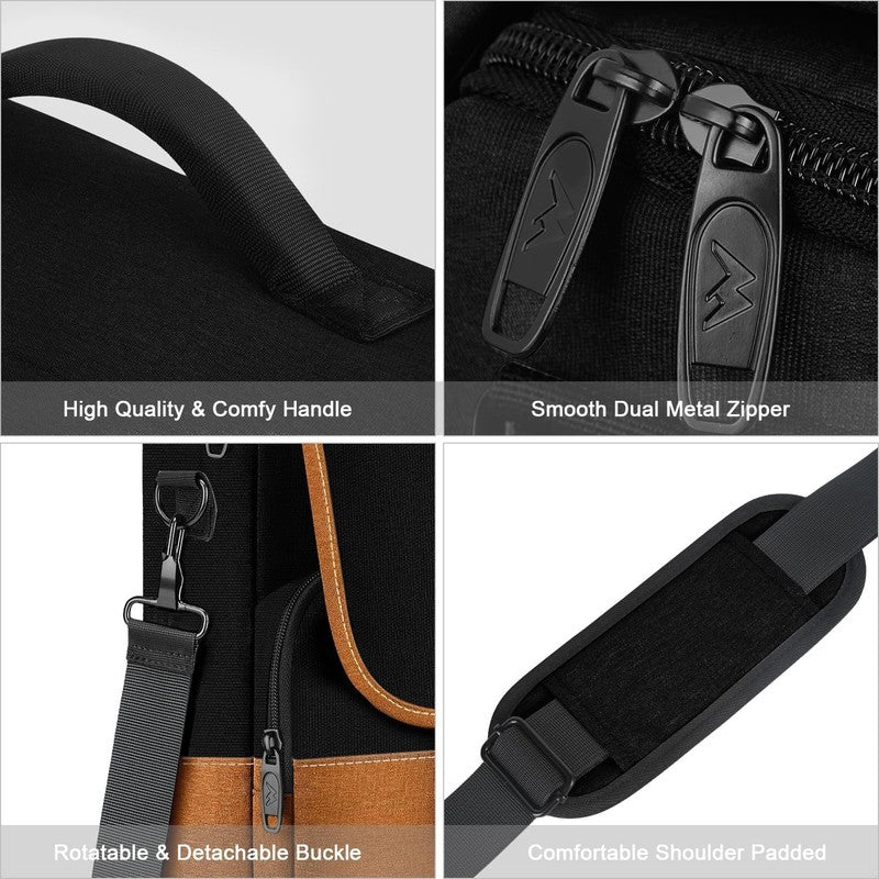15.6 Inch Messenger Bag Laptop Briefcase Water Resistant Satchel Black Brown4