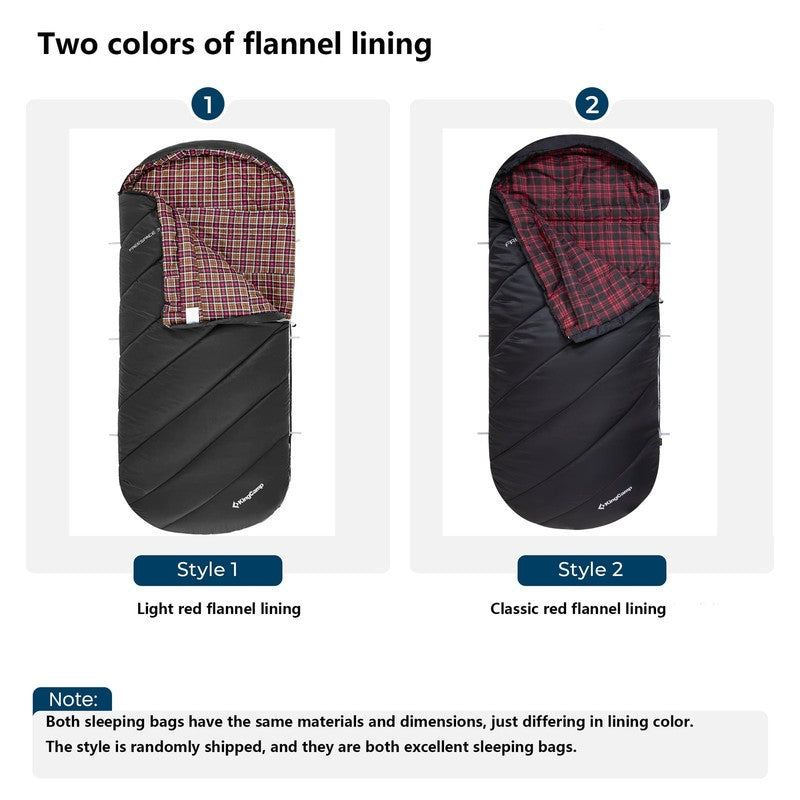XL Cotton Flannel Sleeping Bags, Oversized Weatherproof 3-Season Sleep Bag with 8