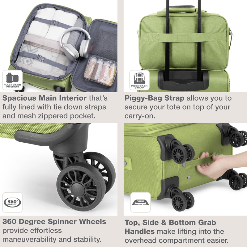 Lightweight Softside Carry On Suitcase 4 Wheel Spinner Luggage Light Green5