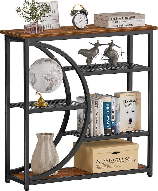 Industrial Entryway Table Narrow Console Sofa Table 5 Tier Storage Shelves8