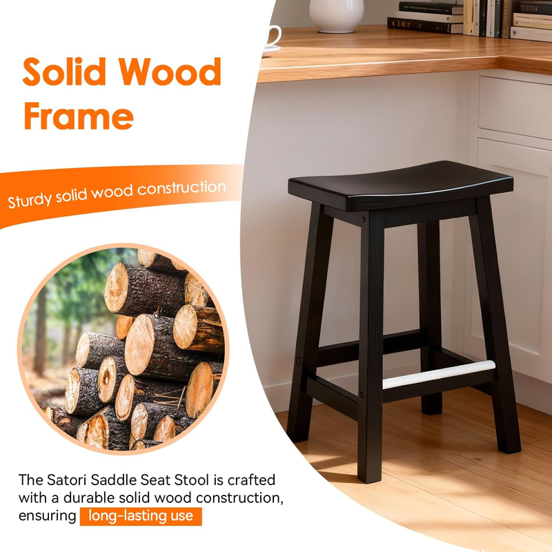 Bar Stools Set of 2, Wooden Saddle Stools 24 Inch Heigh, Bar Chairs Seat with Fo5