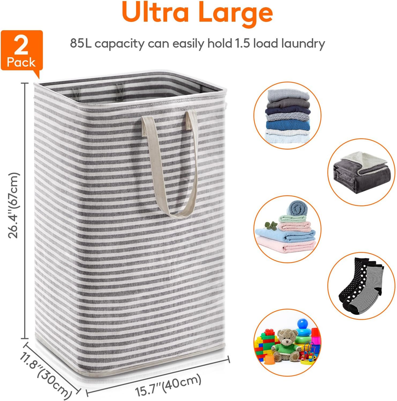 2 Pack 80L Laundry Basket Collapsible Waterproof Reinforced Handles Black2