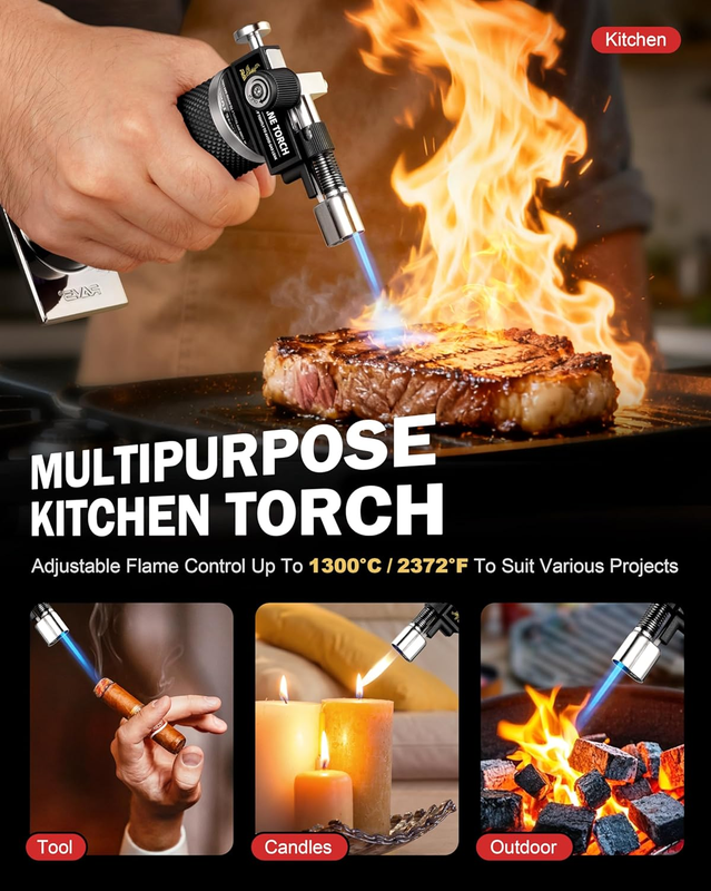 Butane Torch Lighter Dual Flame Mode Refillable Cooking Creme Brulee Mini6