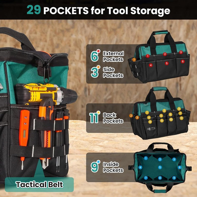 17" Heavy Duty Tool Bag 1680D Multi-Pocket Organizer with Shoulder Strap1