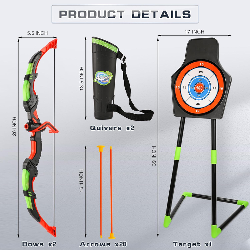 LED Bow and Arrow Set Kids 2 Pack Archery Toy 20 Suction Arrows Target7