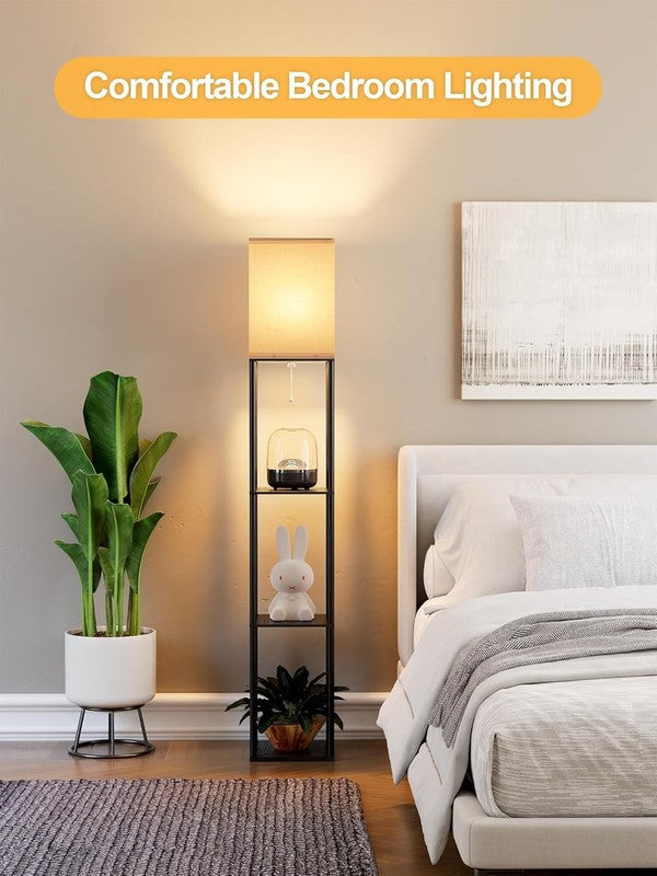 Floor Lamp with Shelves for Living Room, Shelf Floor Lamp with 3 CCT LED Bulb, C4