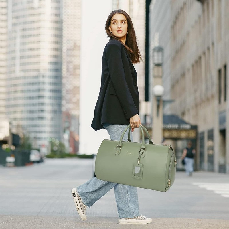 Women PU Leather 2in1 Garment Duffle Bag Green Hanging Suit Travel Carry5