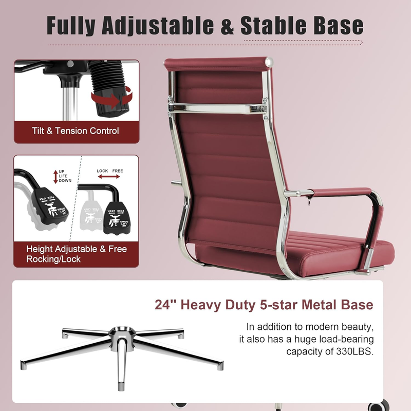 Red Executive Office Chair Ergonomic Leather Swivel Adjustable Desk5