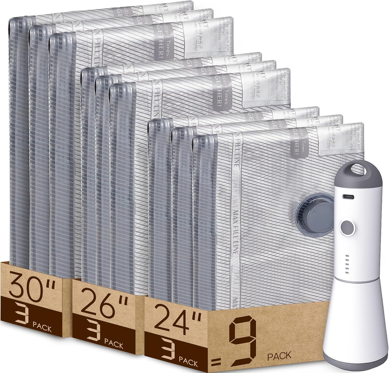9 Pack Travel Vacuum Storage Bags w/ Rechargeable Air Pump Space Saver11