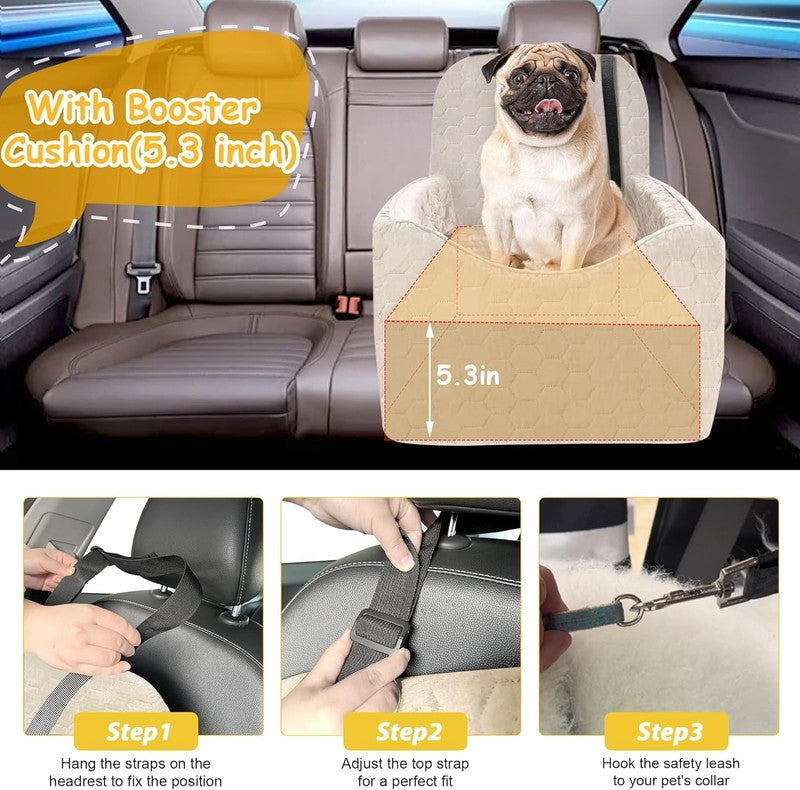 Dog Car Seat Small/Medium Dogs up to 35lbs Memory Foam Washable Cover White3
