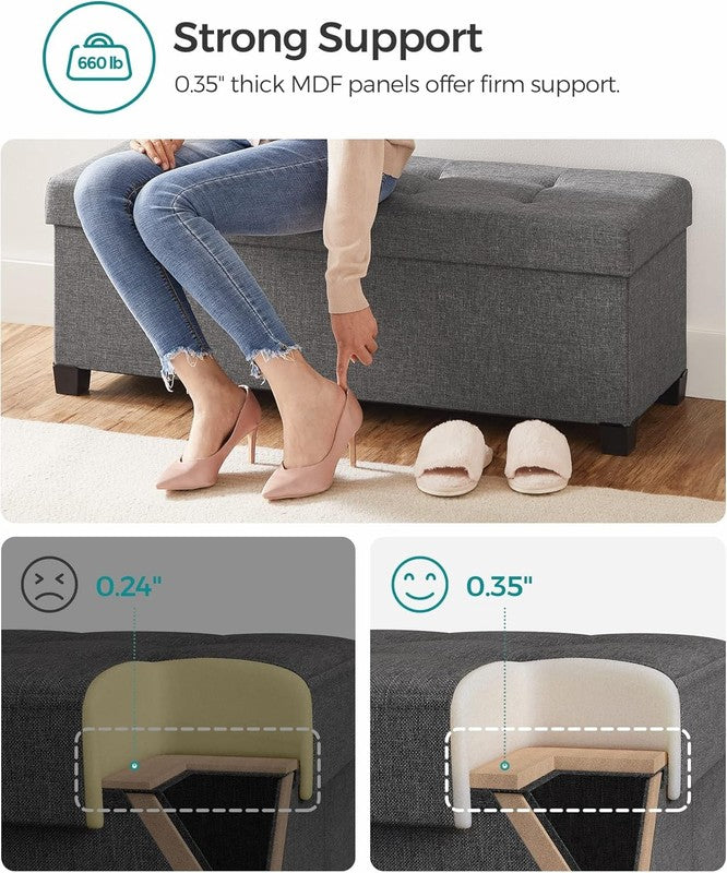 Foldable Storage Ottoman Bench Foot Rest 43'' Bedroom Living Room Slate Gray3