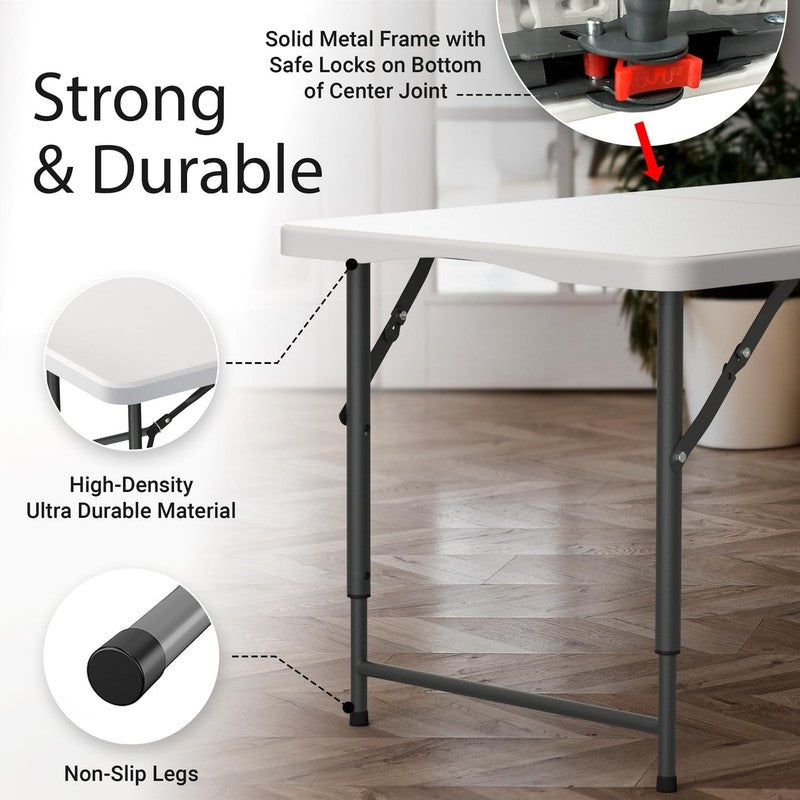 4FT Foldable Table Adjustable Height Steel Legs Heavy Duty Portable3