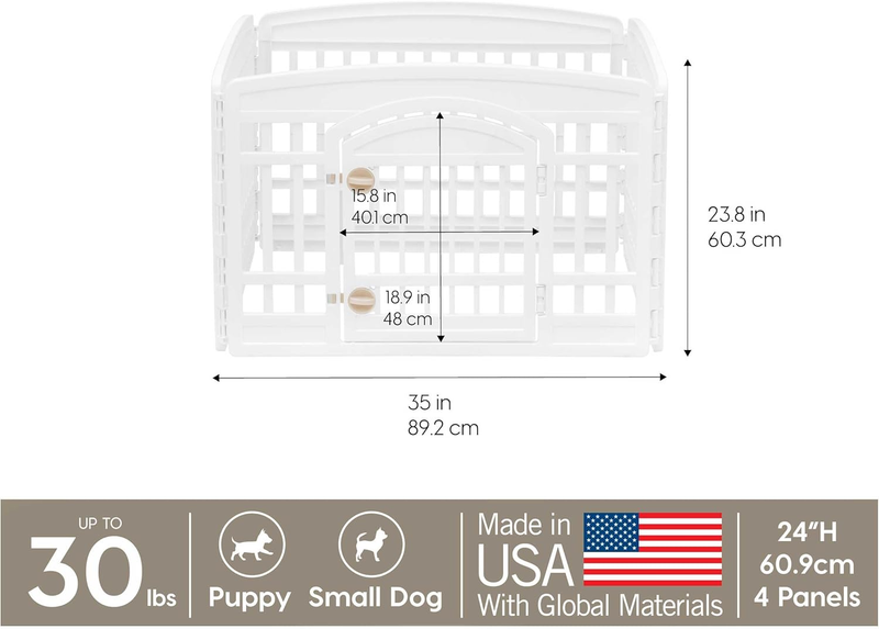 24" 4 Panel Dog Playpen w/ Door 35x35x24 Indoor Pet Fence Small Puppies White2