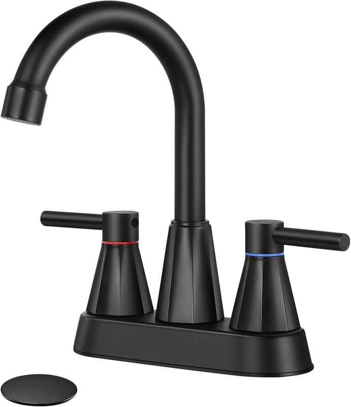 4 Inches Bathroom Faucet, Matte Black | 3 Hole, 2-Handle, Bathroom Sink Faucets,0