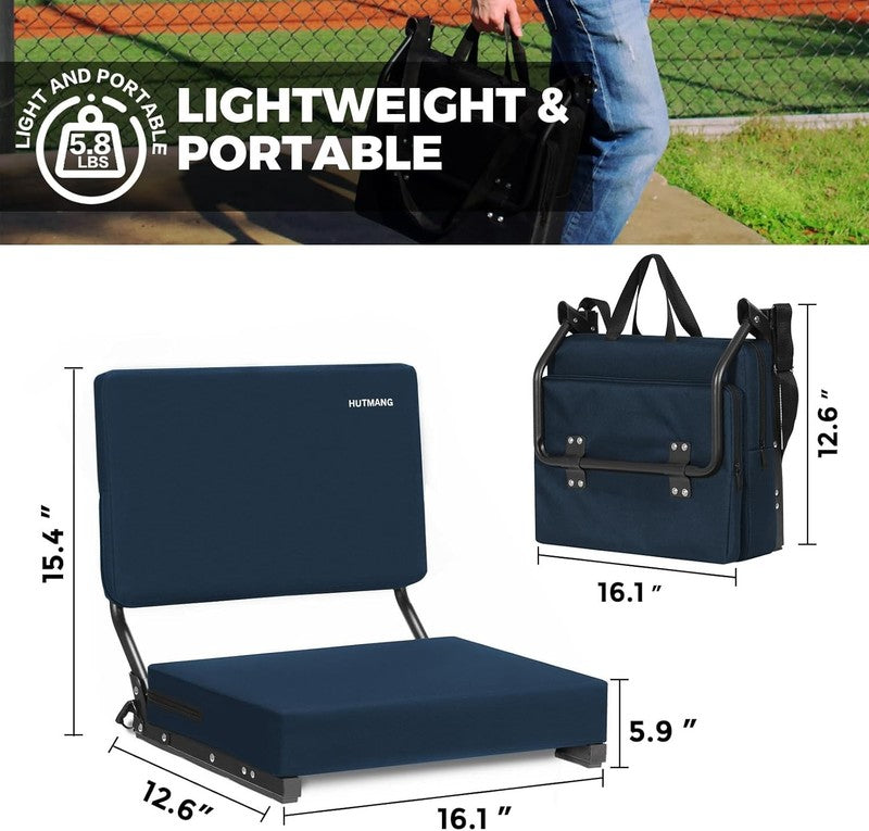 Bleacher Stadium Seat w/ Back Support Cushion Portable Strap Navy Blue1