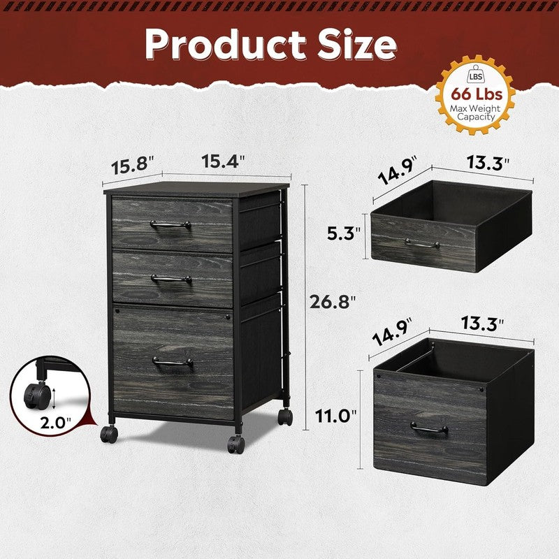 Mobile File Cabinet, Rolling Printer Stand with 3 Drawers, Fabric Vertical Filin2